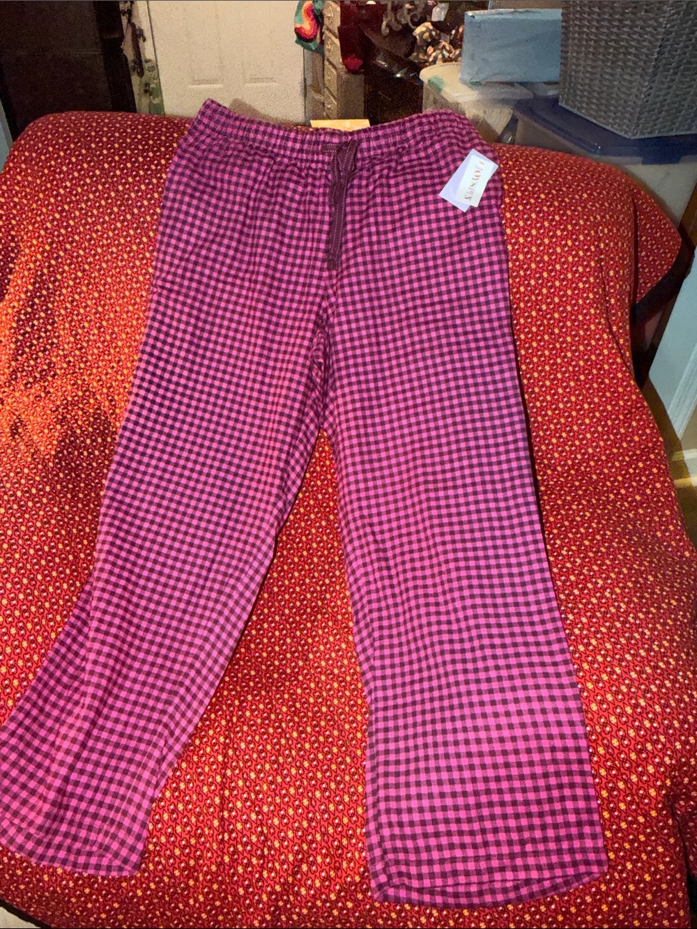 Joyspun Pink and Burgundy Check Lounge Pants - Comfortable Elastic Waist